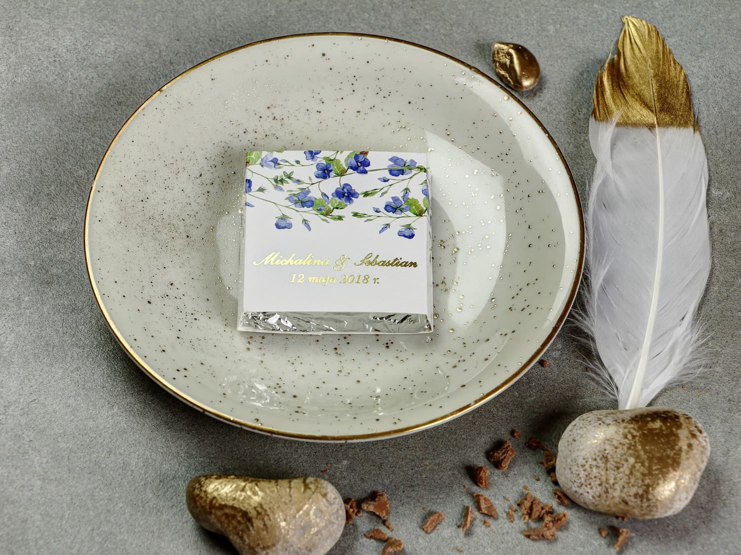 Złocone Czekoladki Ślubne Niezapominajki | Podziękowania dla Gości Weselnych | Sorento nr 4