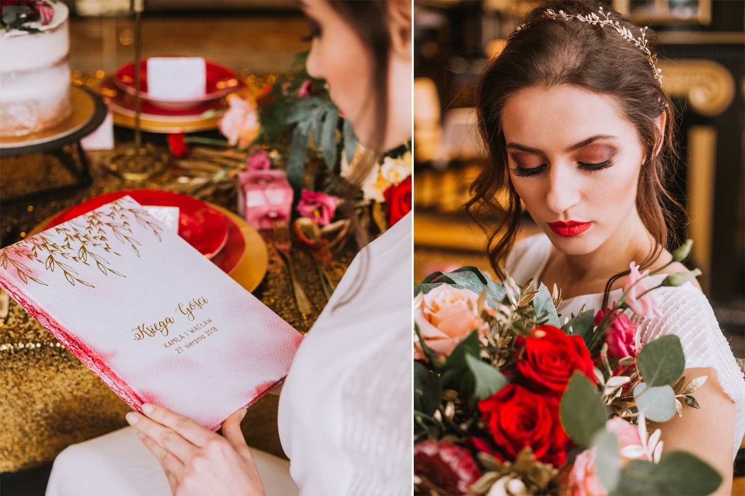 Różowa Złocona Księga Gości Weselnych Ombre A4 | Personalizowana Księga Gości Ślubna | Kamira Nr 1