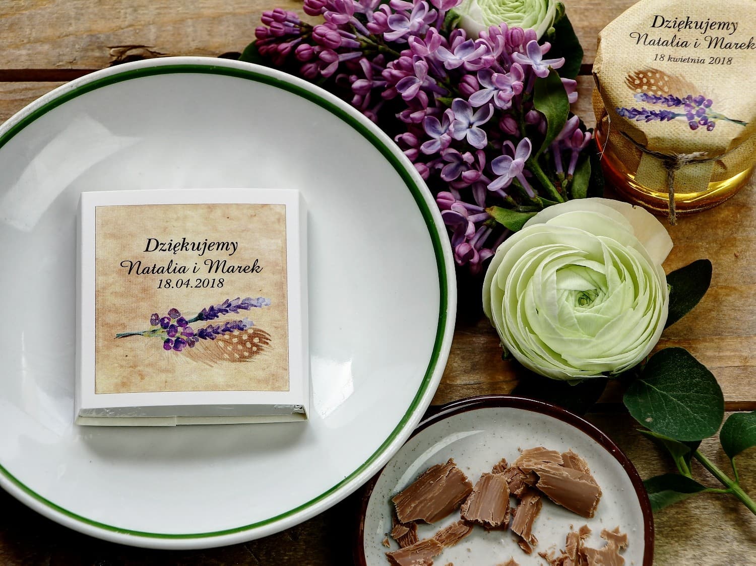 Czekoladki z Piórkiem Boho, Rustykalne Podziękowania dla Gości | Słodkie Upominki Ślubne | Karmelowe nr 3