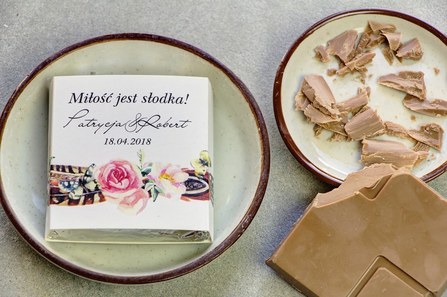 Czekoladki Ślubne Podziękowania dla Gości Boho | Personalizowane Upominki z Wiankiem | Pistacjowe nr 16