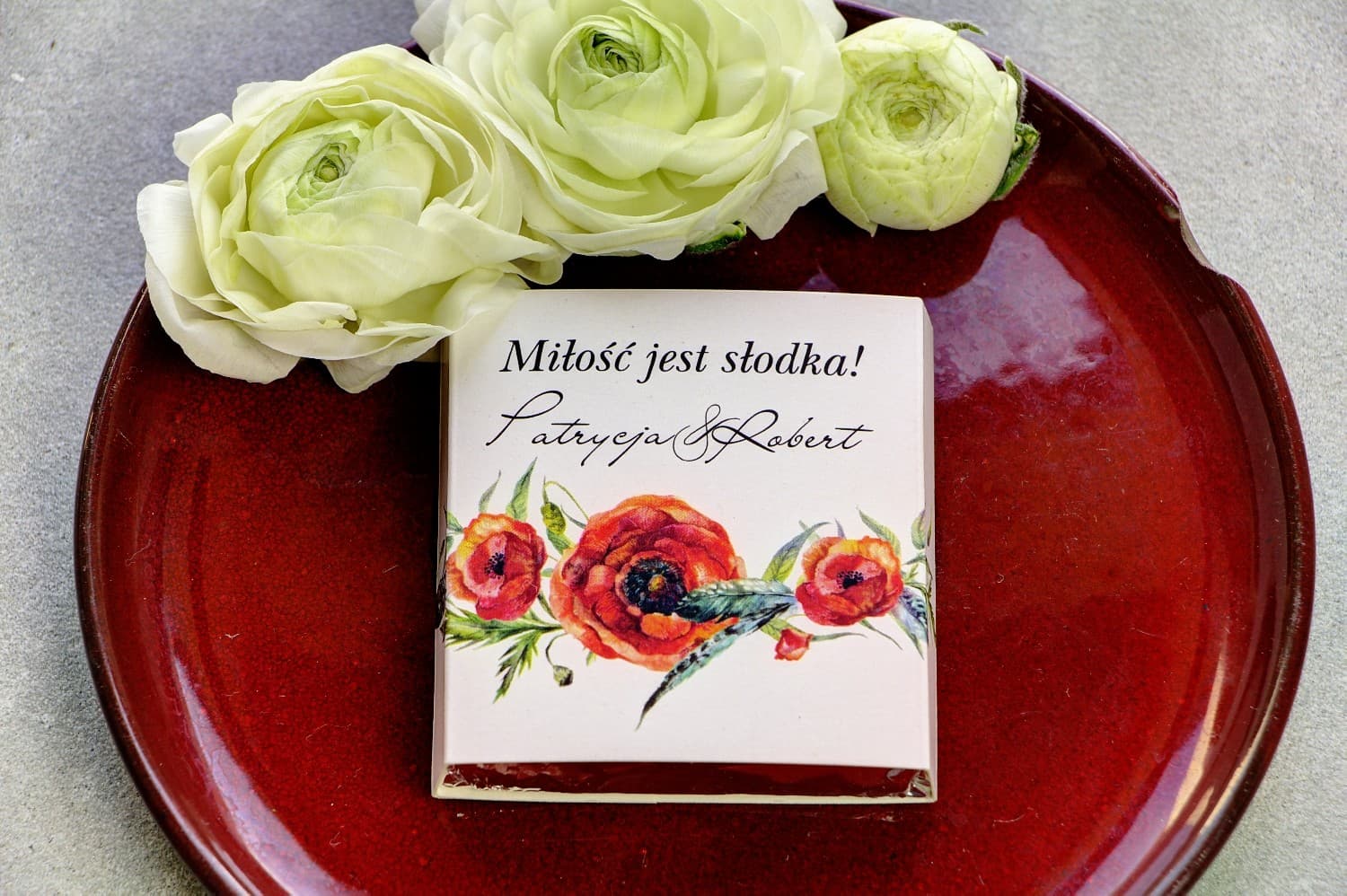 Czekoladki Ślubne dla Gości z Motywem Maków | Personalizowane Podziękowania na Wesele | Pistacjowe nr 19