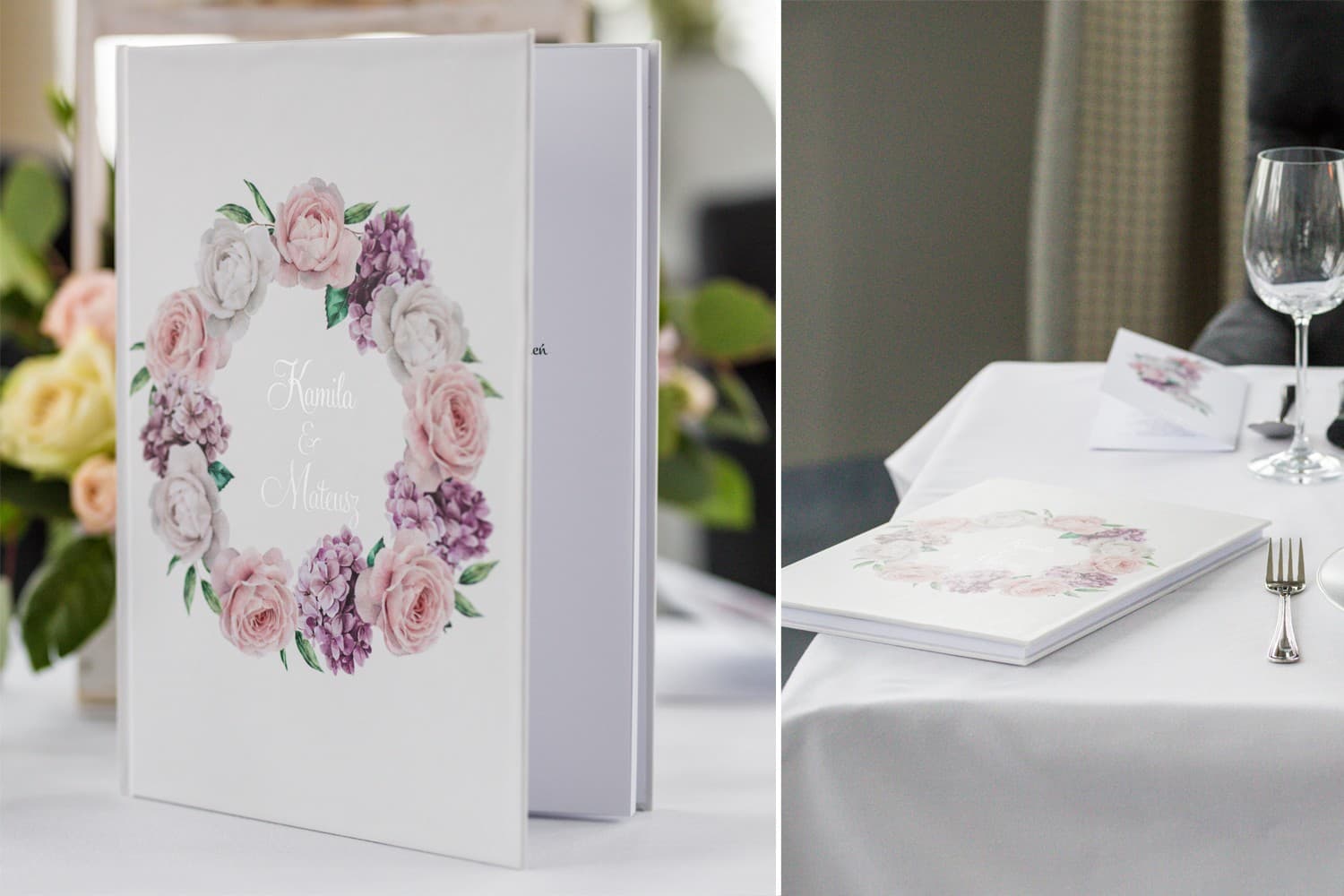 Personalizowana Księga Gości Weselnych, Srebrny Napis, Kwiaty | Elegancka Pamiątka Ślubna | Cykade nr 16