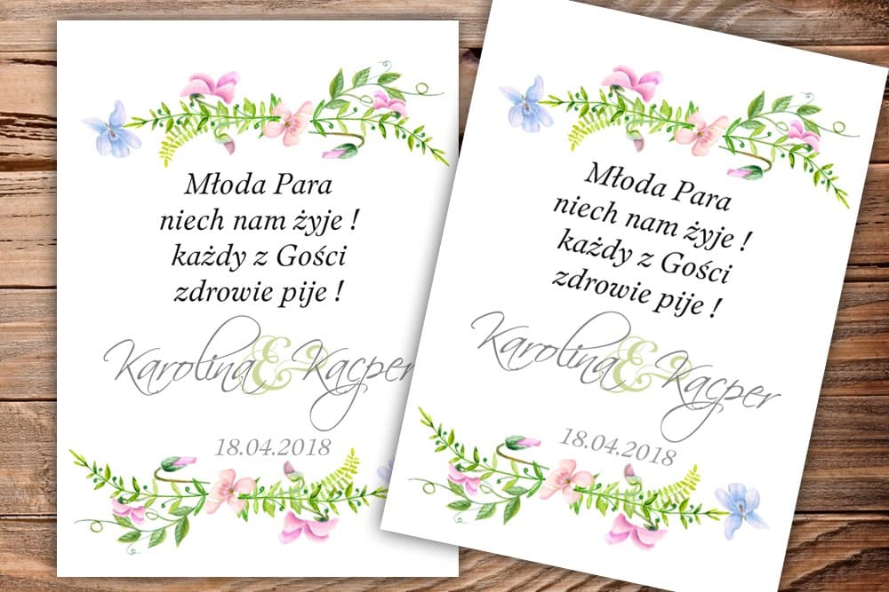Etykiety na Wódkę Weselną Kwiatowe Fiołki | Personalizowane Naklejki na Alkohol | Akwarele nr 4