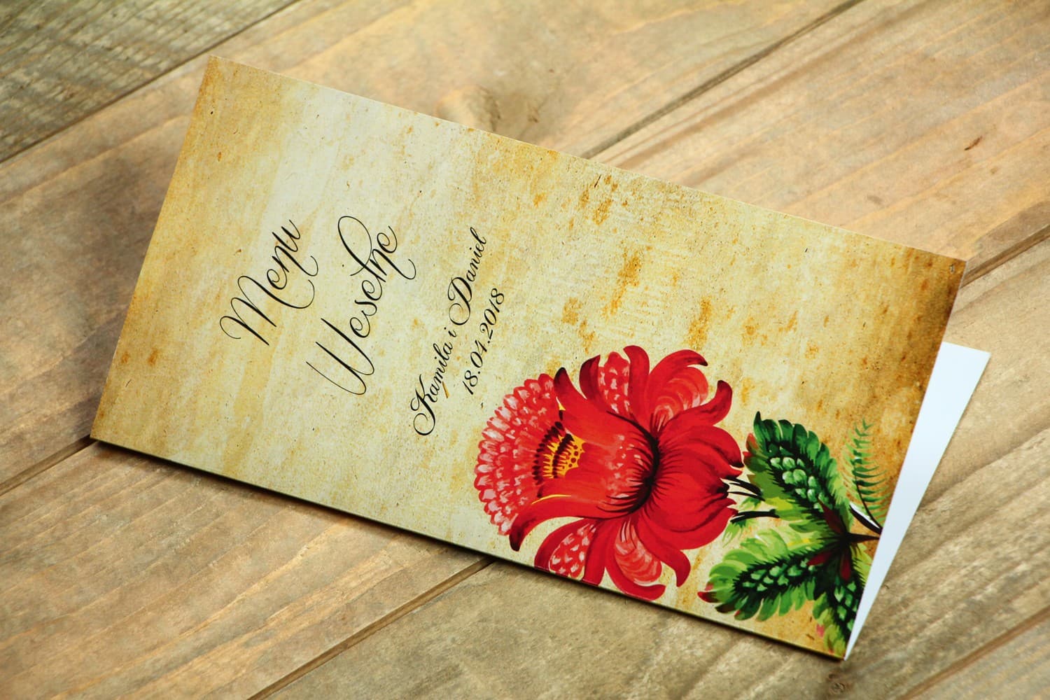 Menu Weselne Ludowe z Motywem Kwiatów Polnych | Folkowa Karta Dań na Stół | Folk nr 5