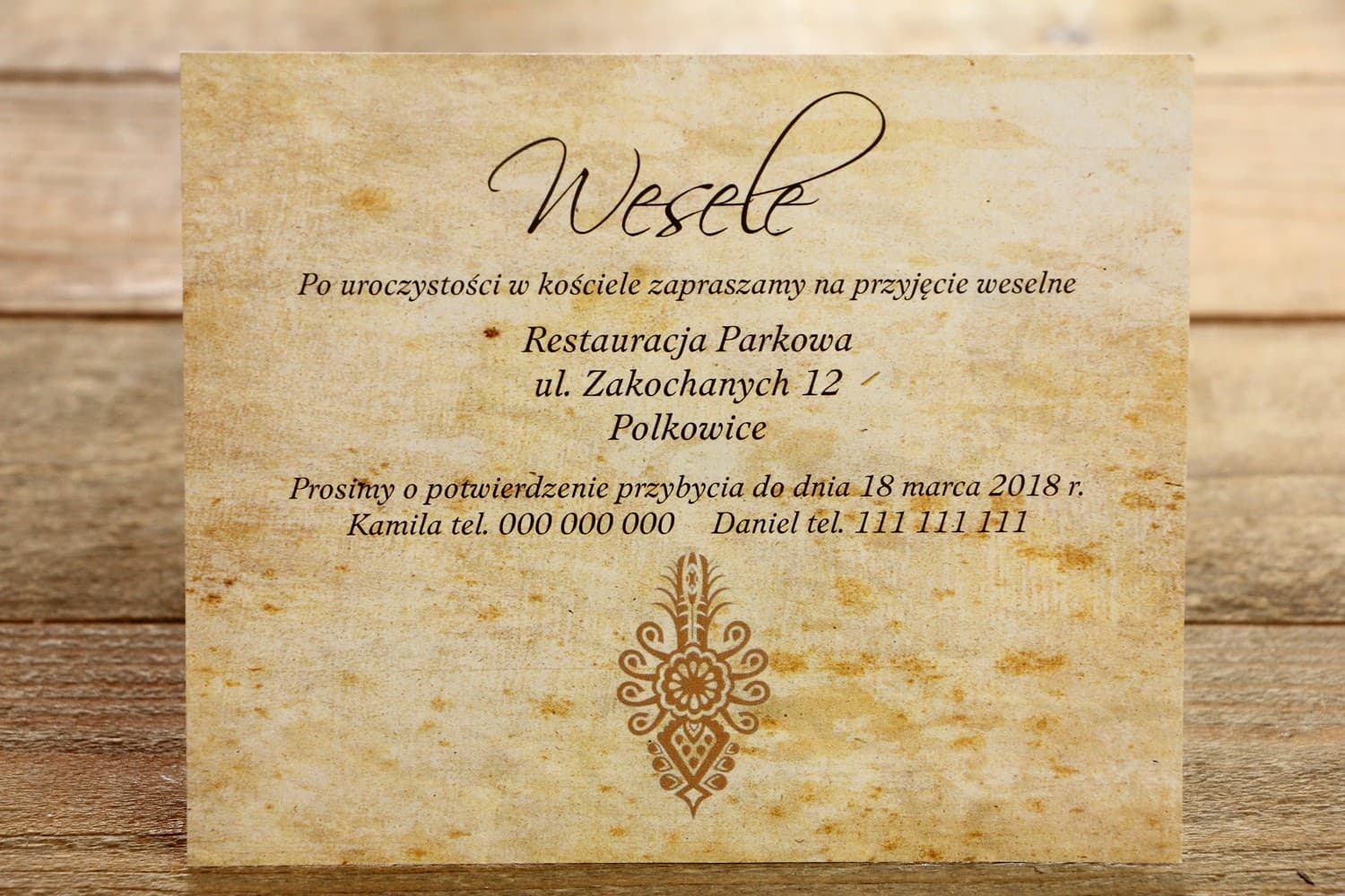 Góralskie bileciki z parzenicą | Wkładki do zaproszeń ślubnych w stylu folk | Folk nr 6