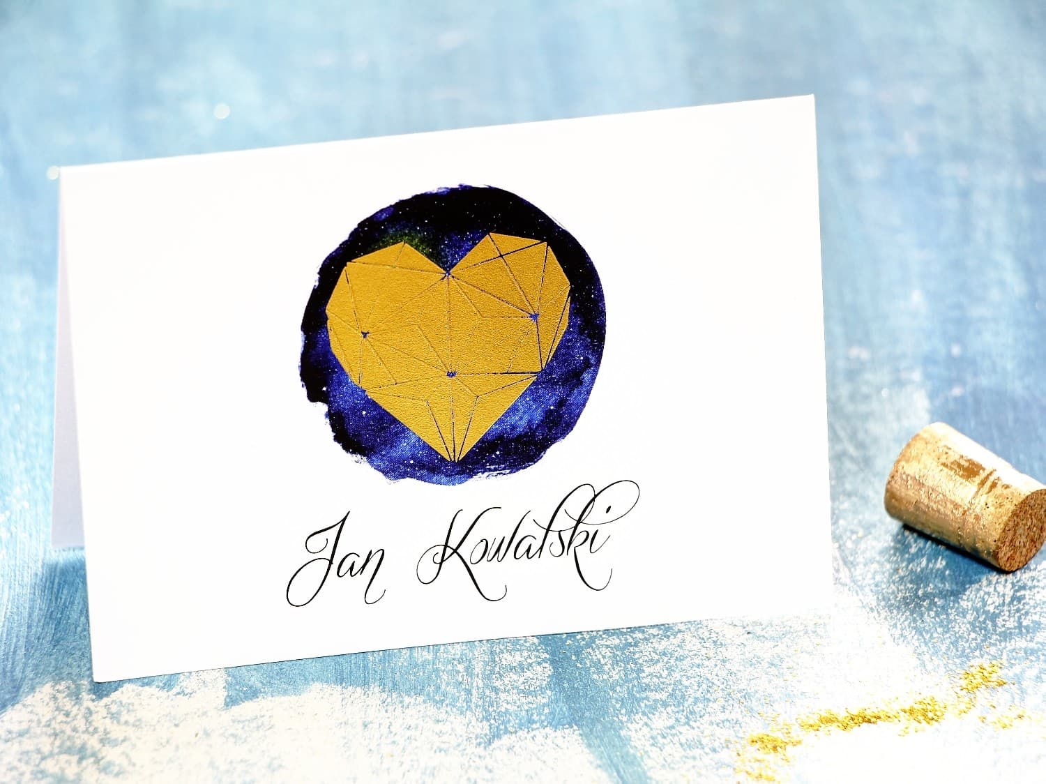 Winietki Ślubne Księżycowa Noc nr 1 – Wizytówki na Stół ze Złoconym Sercem