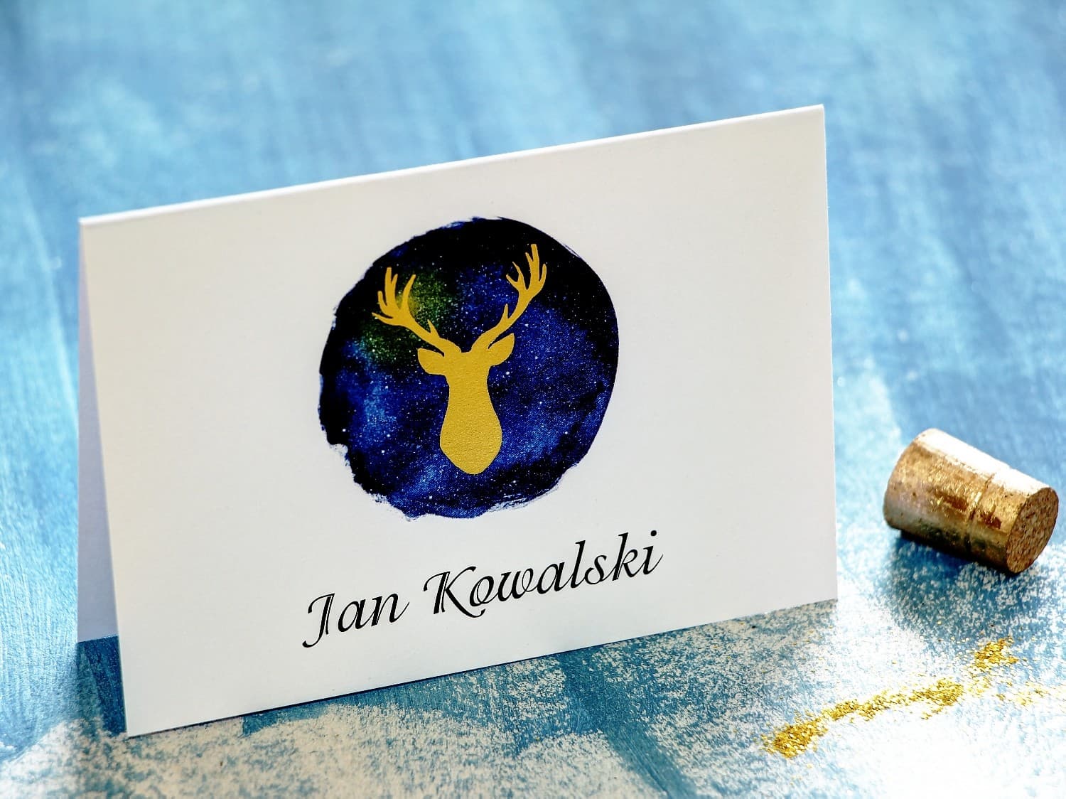 Winietki Ślubne Księżycowa Noc nr 5 – Wizytówki na Stół z Motywem Złotego Jelenia