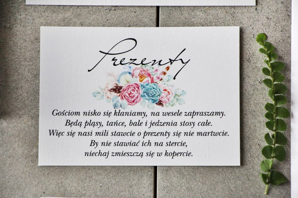 Bilecik do Zaproszeń Ślubnych Boho z Piwoniami i Sukulentami | Wkładka Zamiast Kwiatów, RSVP | Pistacjowe nr 24