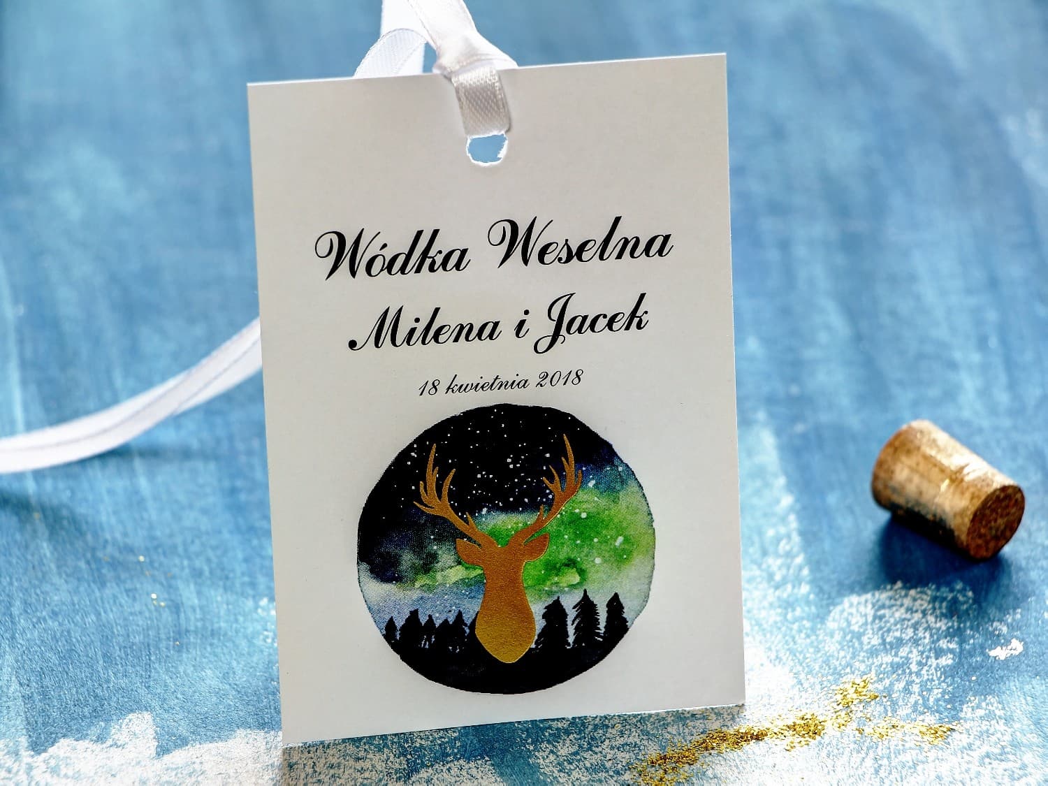 Złocone Zawieszki z Jeleniem, Motyw Nocy | Zawieszki na Wódkę Weselną, Alkohol | Księżycowa Noc nr 7