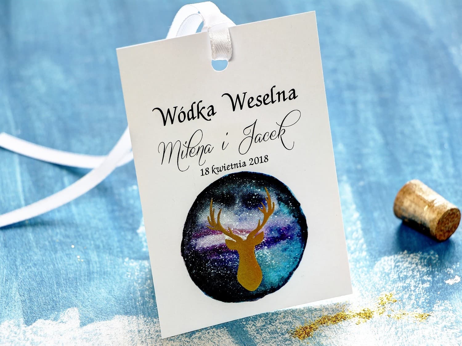 Złocone Zawieszki na Alkohol z Jeleniem | Eleganckie Zawieszki na Wódkę Weselną | Księżycowa Noc nr 8