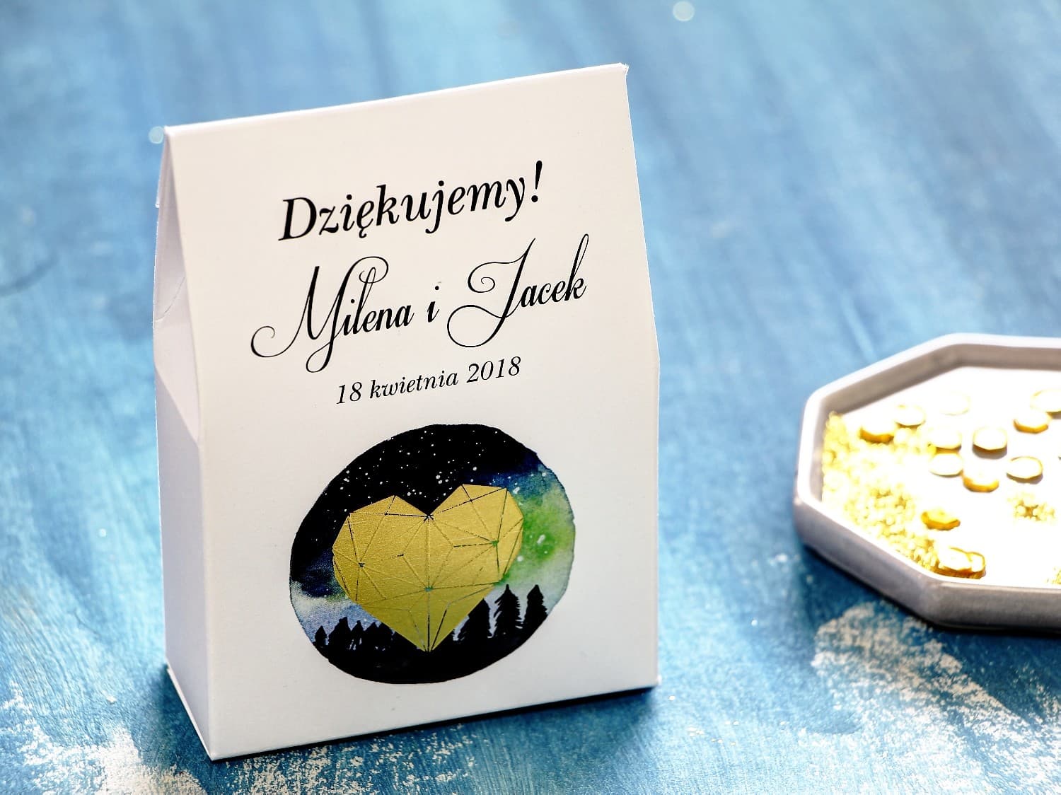 Pudełeczka ze Złotym Sercem na Słodycze | Podziękowania dla Gości Weselnych | Księżycowa Noc nr 4