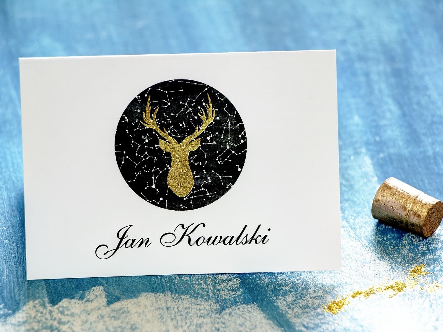 Złocone Bileciki z Jeleniem i Gwiazdami | Wkładki do Zaproszeń Ślubnych | Księżycowa Noc nr 6