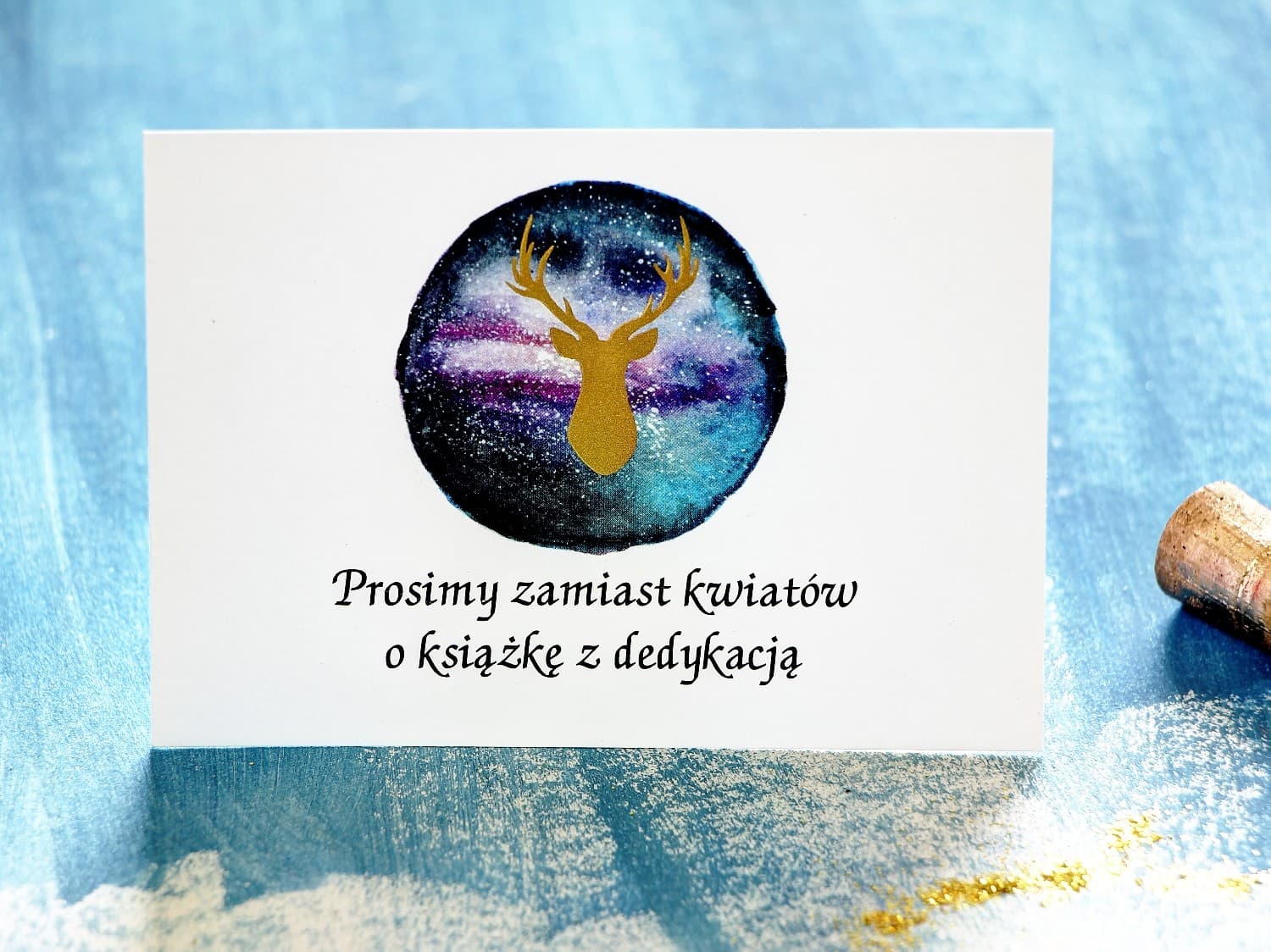 Złocony Bilecik do Zaproszeń Leśny Jeleń | Wkładki o Prezentach Zamiast Kwiatów | Księżycowa Noc nr 8