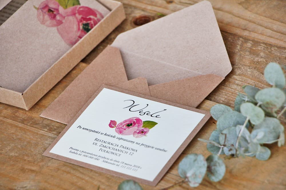 Dwuwarstwowy Bilecik z Piwoniami Akwarela | Wkładka do Zaproszeń Ślubnych, Rebus, RSVP | Margaret nr 2