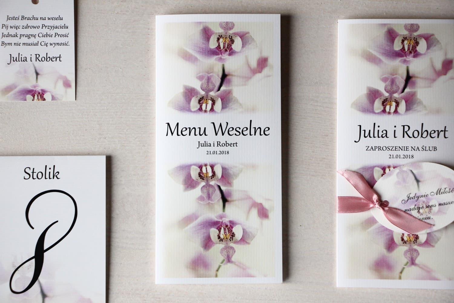 Eleganckie Menu Weselne Orchidea, Karta Dań na Stół | Personalizowane Menu Ślubne Kwiatowe | Magnet nr 13