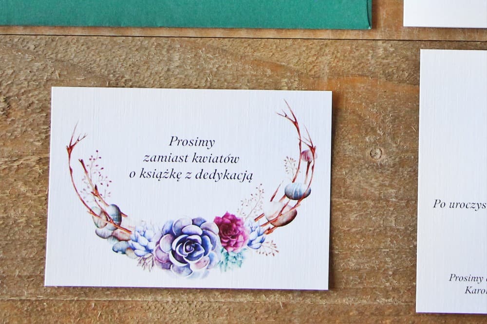 Bileciki do Zaproszeń Akwarele Sukulenty, Wkładki Informacyjne RSVP | Bileciki Ślubne z Prośbą o Pieniądze | Akwarele nr 1