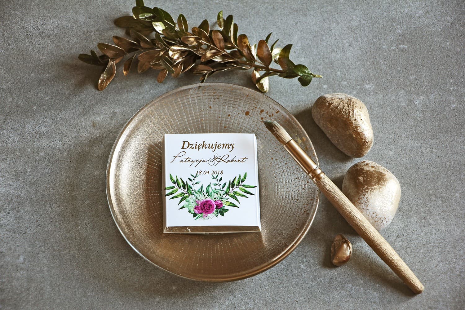 Czekoladki Podziękowania dla Gości z Różami i Złoceniem | Słodkie Upominki Weselne | Cykade nr 4