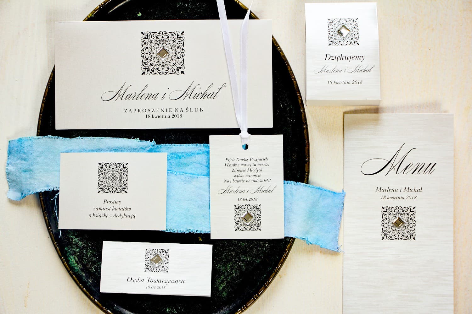 Zaproszenia Na Wesele Brenet nr 1 – Minimalistyczne ze Srebrnym Ornamentem - 3