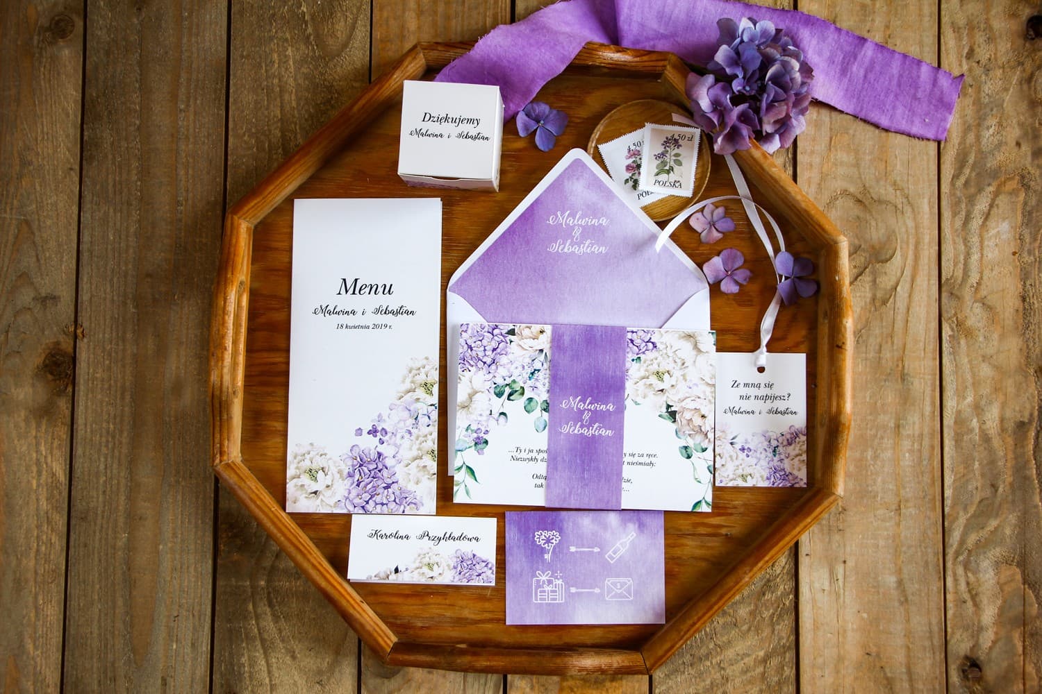 Zestaw Próbek Papeterii Ślubnej, Kwiatowe Wzory | Próbki Zaproszeń Ślubnych z Dodatkami | Rozalia nr 1