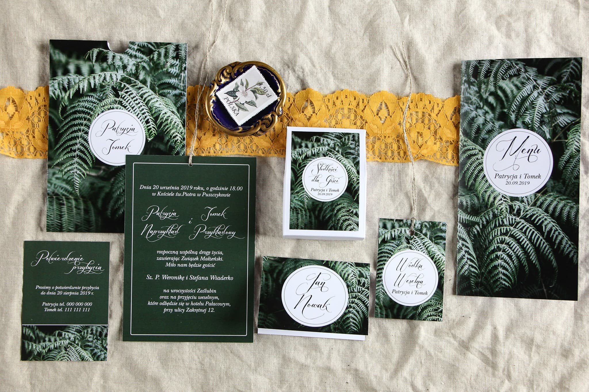 Zaproszenia ślubne w etui z motywem zielonej paproci – Botanik nr 1 - 3