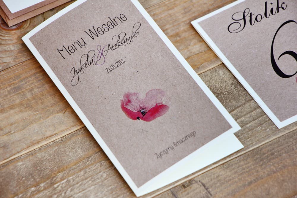 Menu Weselne z Różowymi Makami, Elegancka Karta Menu na Stół | Personalizowane Menu na Wesele | Margaret nr 5