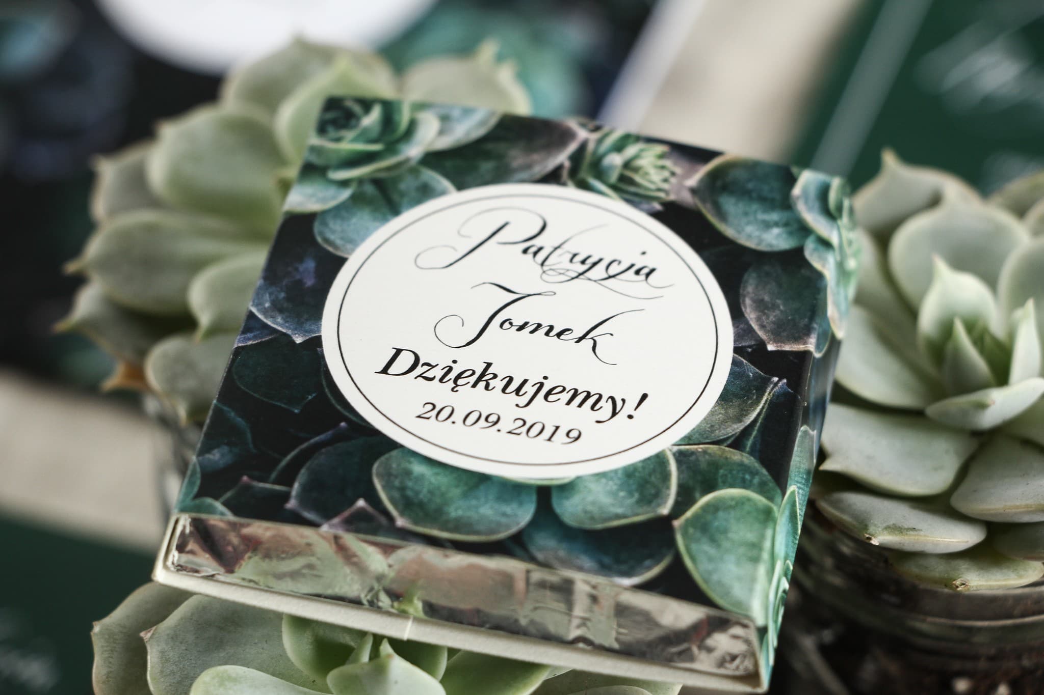 Czekoladki Ślubne Botanik nr 3 | Styl Botaniczny z Motywem Sukulentów | Podziękowania dla Gości
