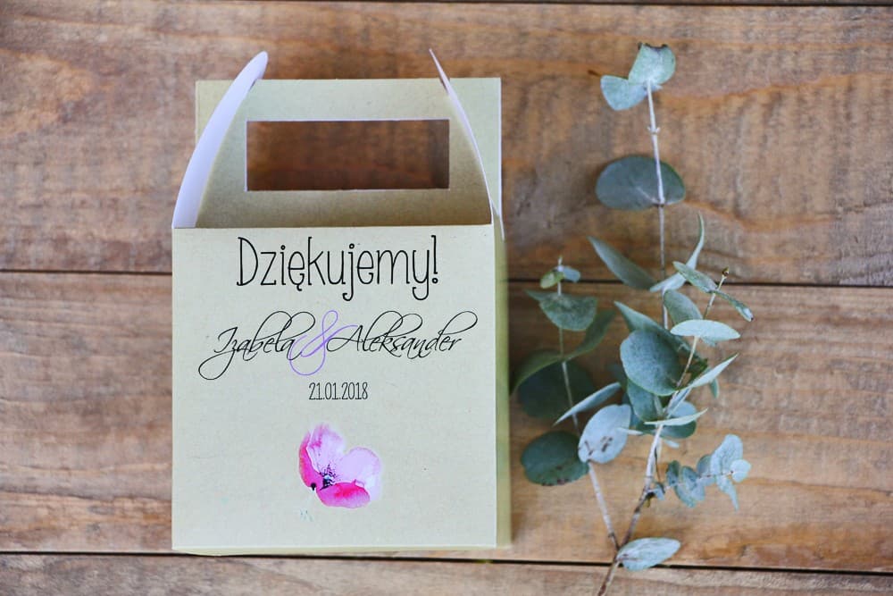 Personalizowane Pudełka na Ciasto Weselne z Różowym Makiem | Słodkie Podziękowania dla Gości | Margaret nr 5