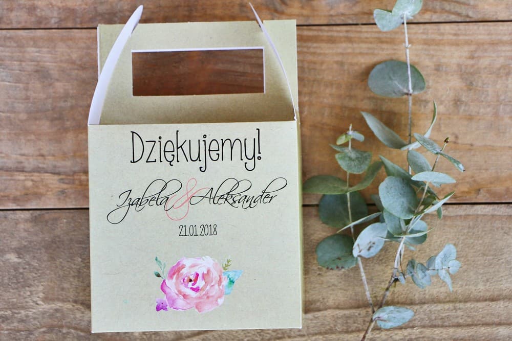 Eleganckie pudełko na ciasto z uchwytem, akwarelowe, różowe róże | Personalizowane pudełka na ciasto ślubne | Margaret nr 6