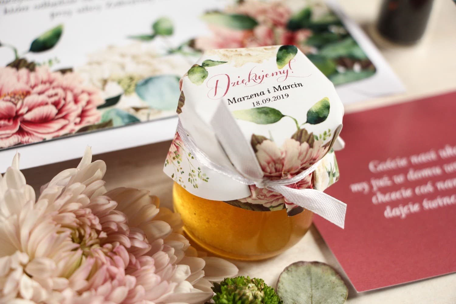 Złocone Miodki Ślubne Aurum nr 2 – Słodkie Podziękowanie z Piwonią