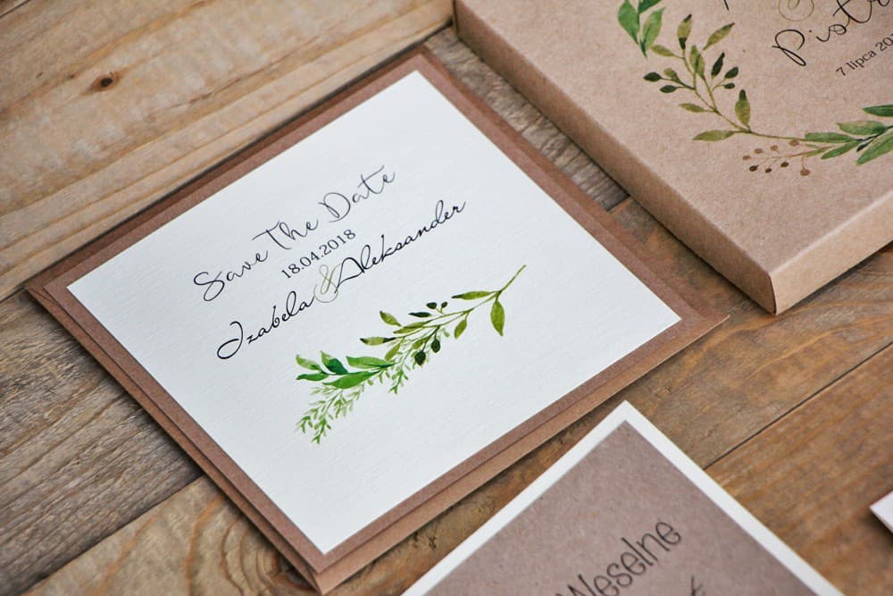 Botaniczne Save the Date z Akwarelowymi Gałązkami, Ekologiczne | Zawiadomienia o Dacie Ślubu "Zarezerwuj Datę" | Margaret nr 7