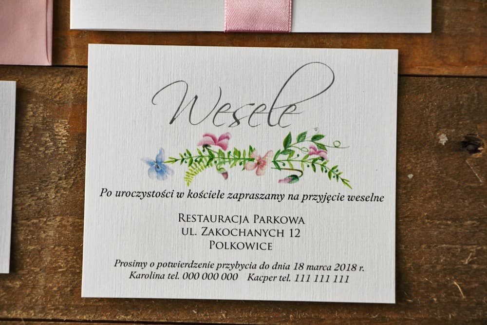 Wkładki do Zaproszeń Ślubnych Akwarelowe Fiołki | Bileciki Informacyjne, RSVP | Akwarele nr 4