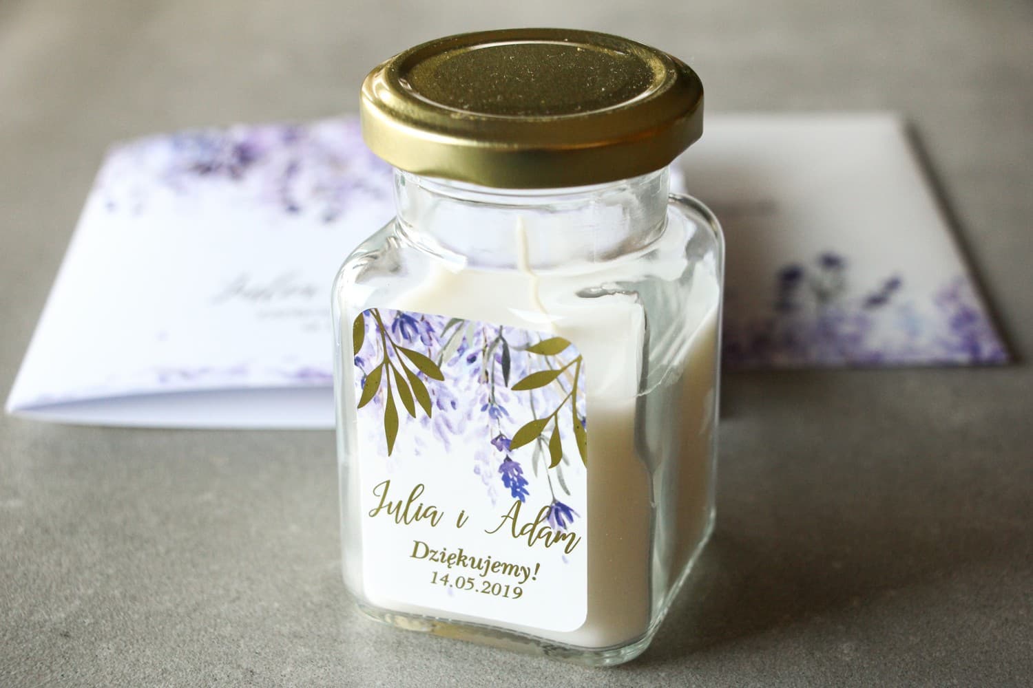 Złocone Podziękowania dla Gości Rubin nr 5 – Świeczka z Motywem Wrzosów