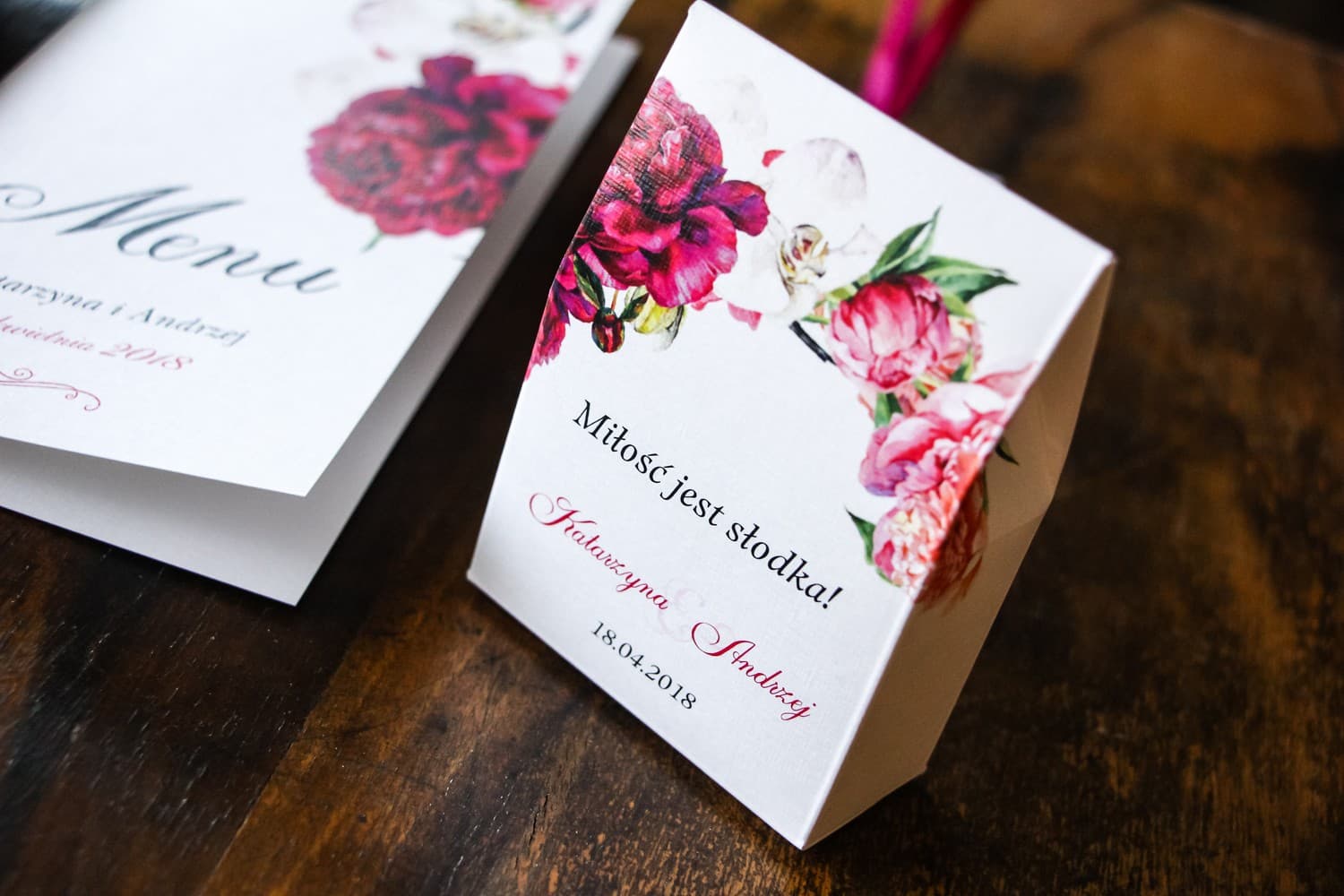 Pudełeczka z piwoniami na słodkie upominki | Podziękowania dla gości weselnych | Malowane Kwiaty nr 30