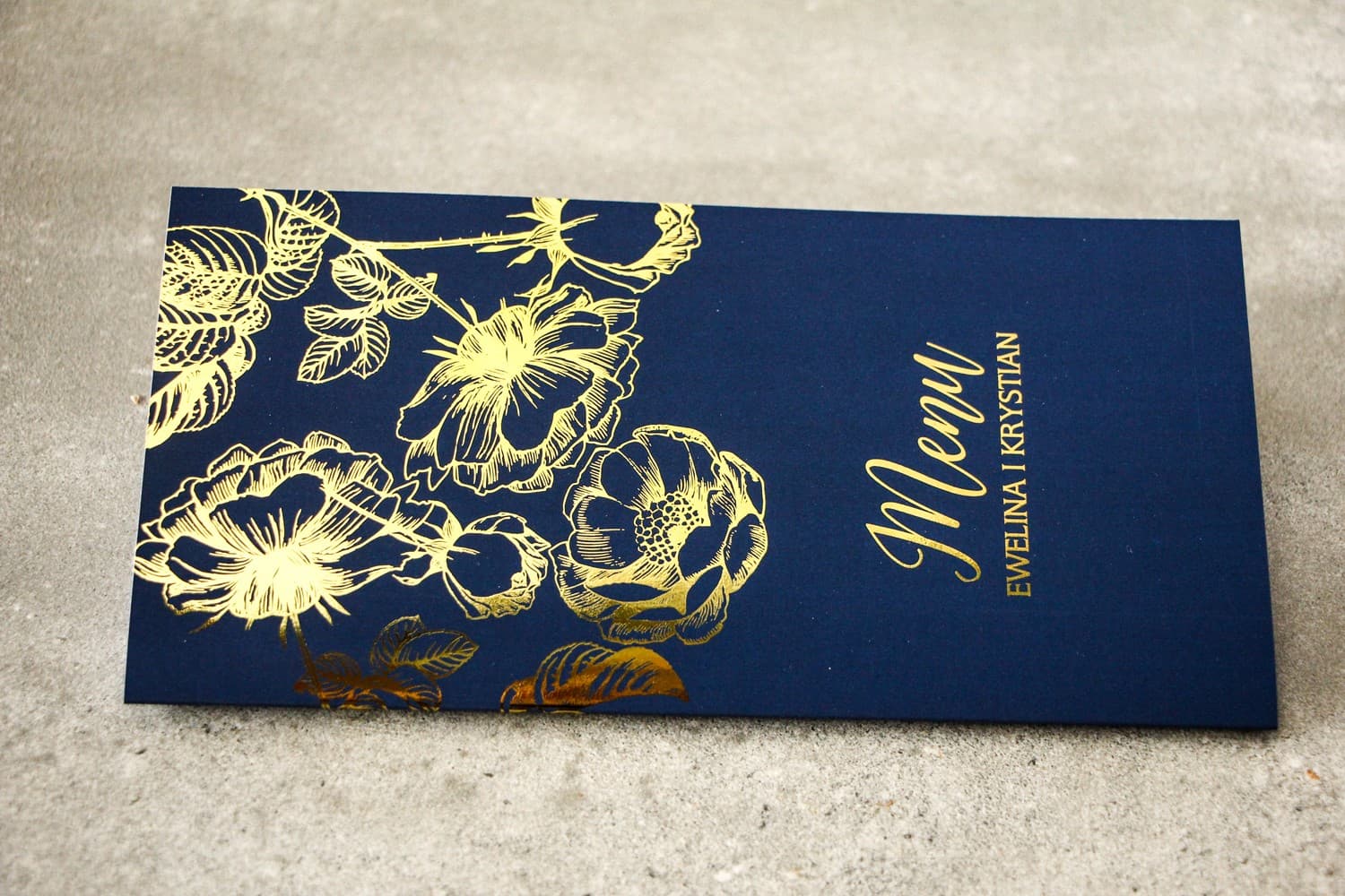 Eleganckie Menu Weselne Składane Granatowo Złote | Karta Menu na Wesele Glamour | Brilant Nr 1