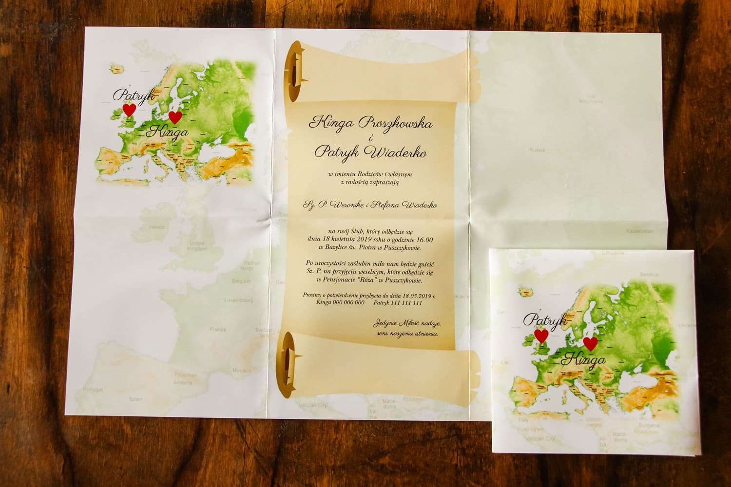 Zaproszenia ślubne w stylu podróżniczym z motywem mapy Europy – Mapa Uczuć nr 2 - 2