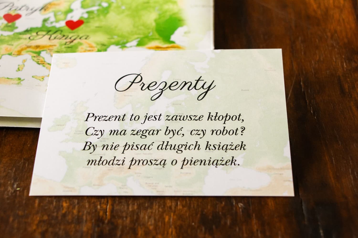 Bilecik z Mapą Europy dla Par Międzynarodowych | Wkładka do Zaproszeń Ślubnych | Mapa Uczuć nr 2