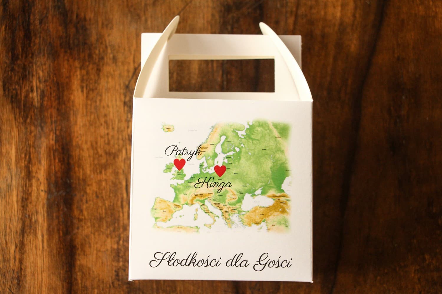 Pudełko na Ciasto Weselne z Mapą | Podróżnicze Podziękowania dla Gości | Mapa Uczuć nr 2