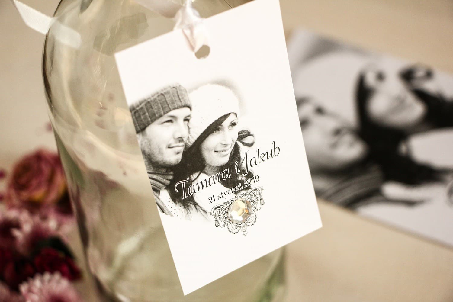 Personalizowane zawieszki na wódkę ze zdjęciem i cyrkonią | Zawieszki na alkohol weselny | Ze Zdjęciem nr 2