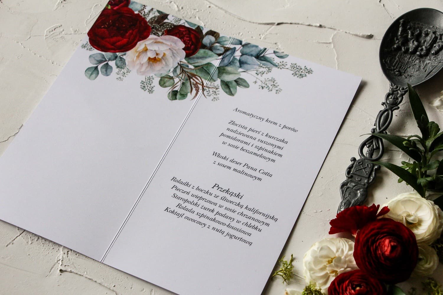 Menu Weselne Glamour Srebrzone z Piwoniami | Elegancka Karta Menu na Stół | Pastelowe nr 5 - 2