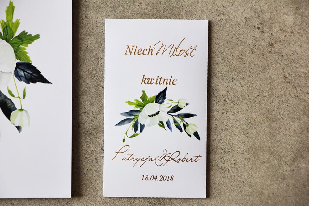 Nasiona Niezapominajki w Złoconej Torebce Podziękowania dla Gości Weselnych z Motywem Anemonów | Cykade nr 3