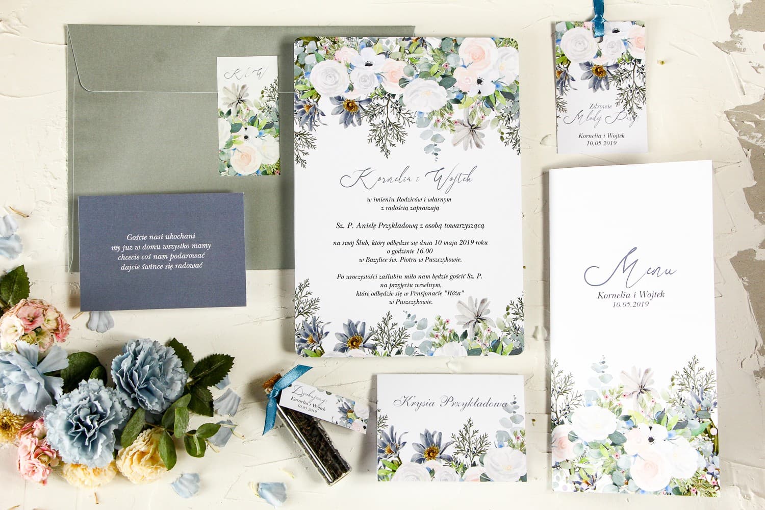 Zaproszenia ślubne minimalistyczne z eukaliptusem i białą różą – Wenis nr 5 - 3