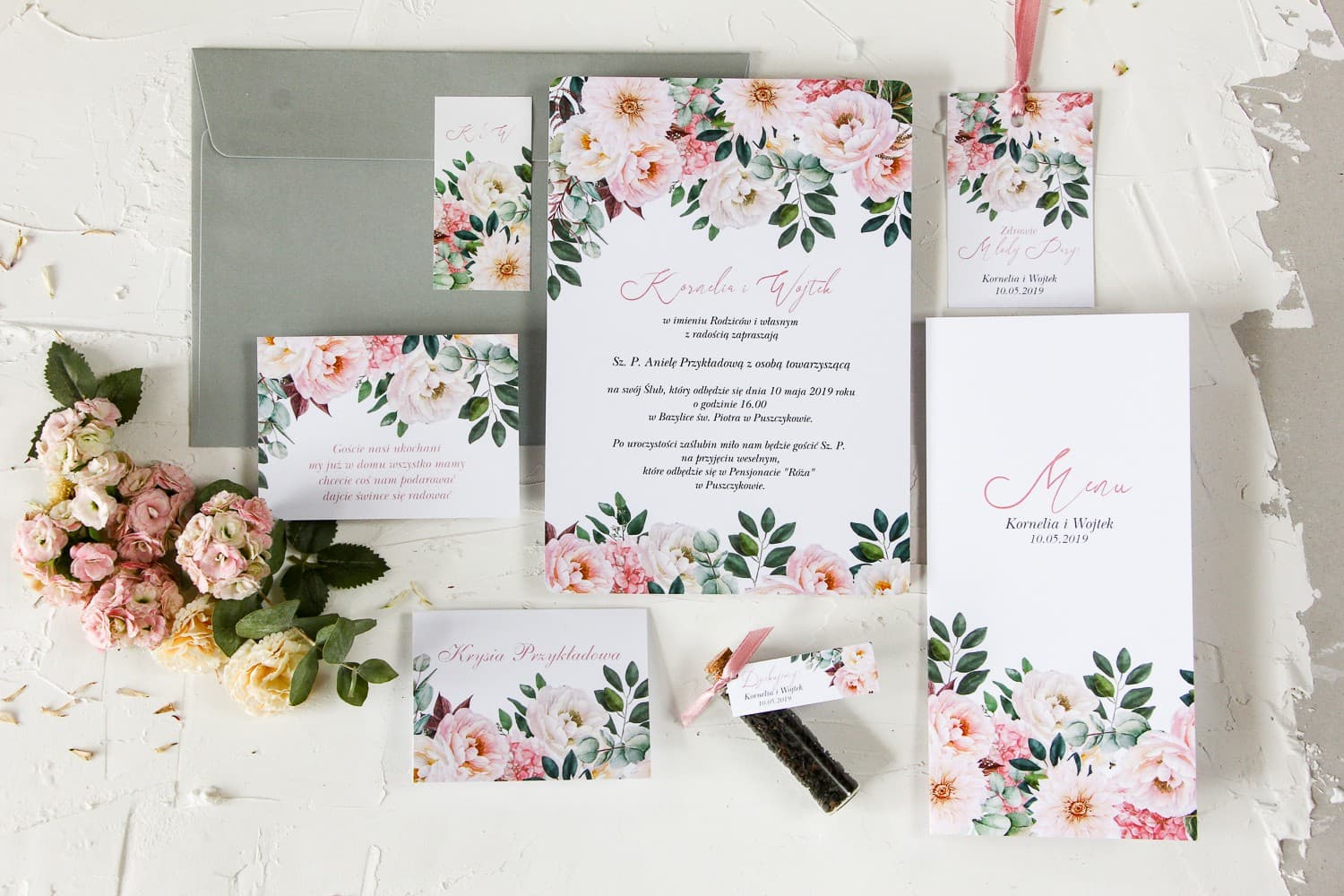 Próbki Zaproszeń Ślubnych Zestaw | Kwiatowe z Piwoniami i Daliami | Wenis nr 6