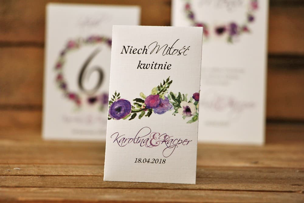 Nasionka Niezapominajki EKO z Fioletowym Motywem Akwareli | Podziękowania dla Gości Weselnych Personalizowane | Akwarele nr 11
