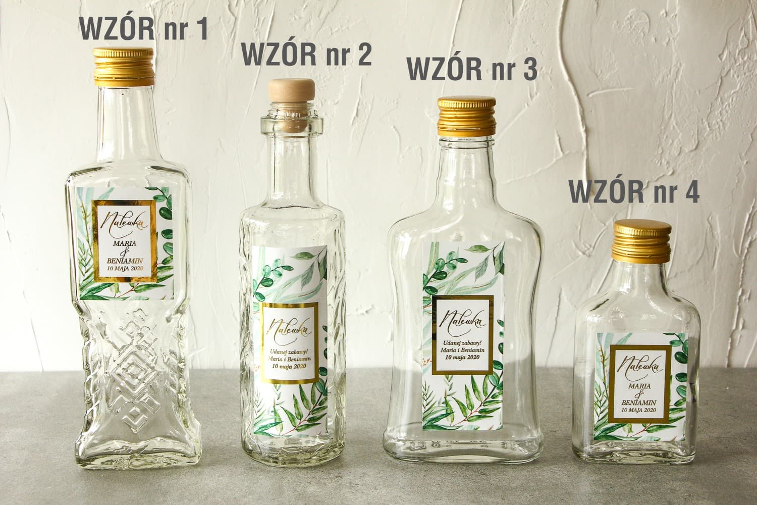 Złocone Buteleczki na Nalewki Weselne z Etykietą | Podziękowania dla Gości Glamour | Flores nr 3 - 2