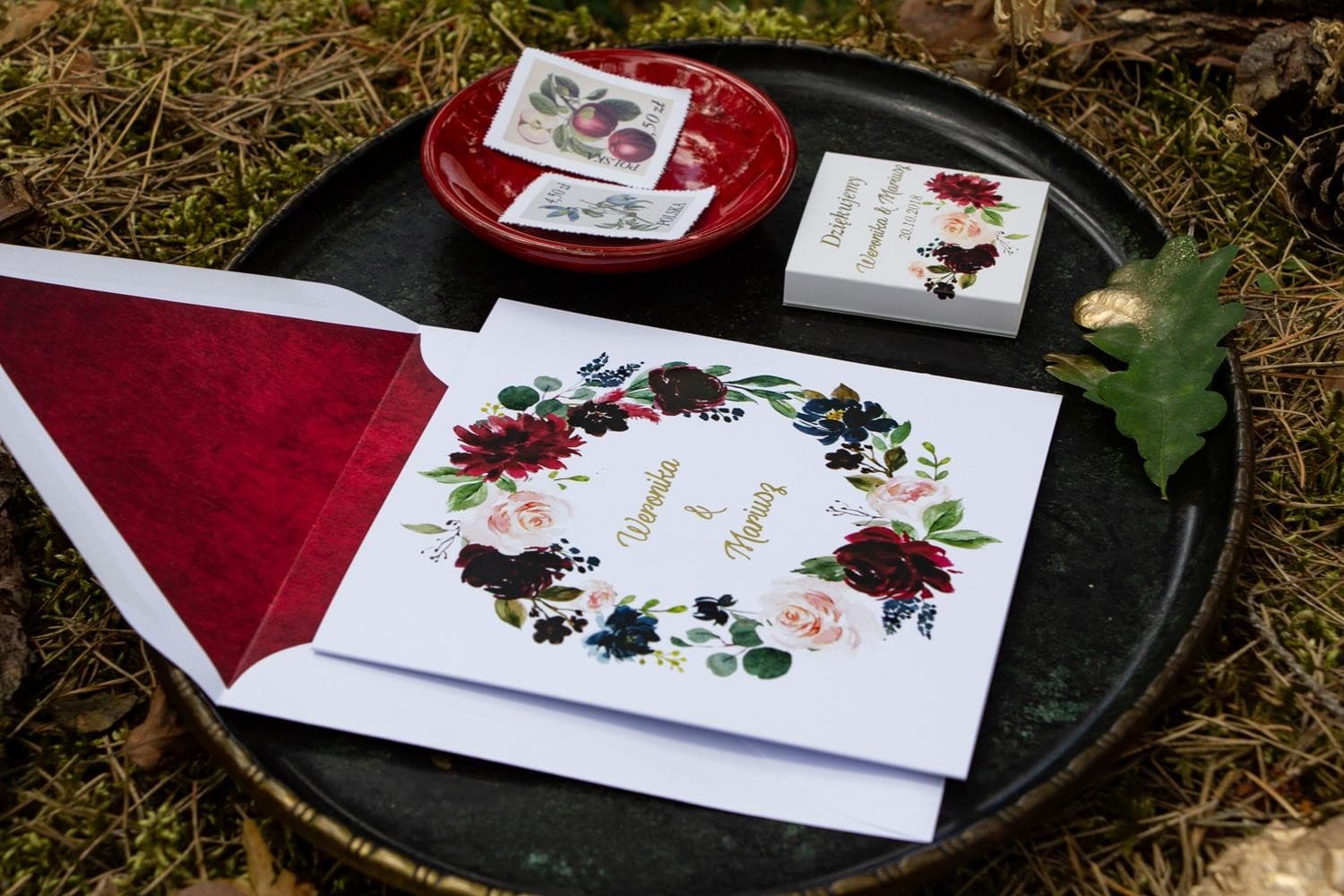 Złocone Zaproszenie z Kwiatami | Próbka Zaproszenia Ślubnego Jesiennego | Orini nr 1