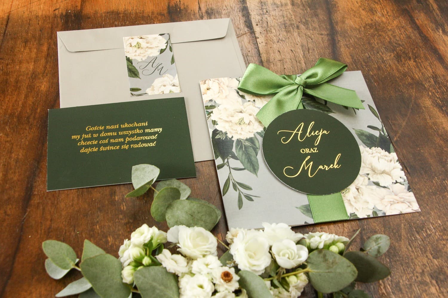 Zaproszenia na Wesele Soreli nr 1 – Styl Glamour z Zieloną Kokardą - 2