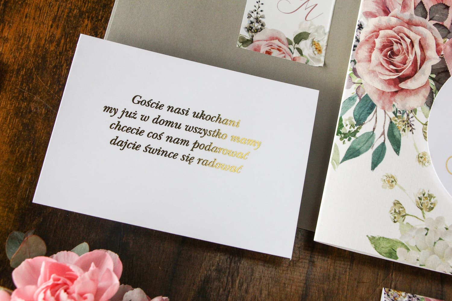 Złocony Bilecik do Zaproszeń, Biały | Wkładka Informacyjna RSVP, o Prezentach | Soreli nr 3