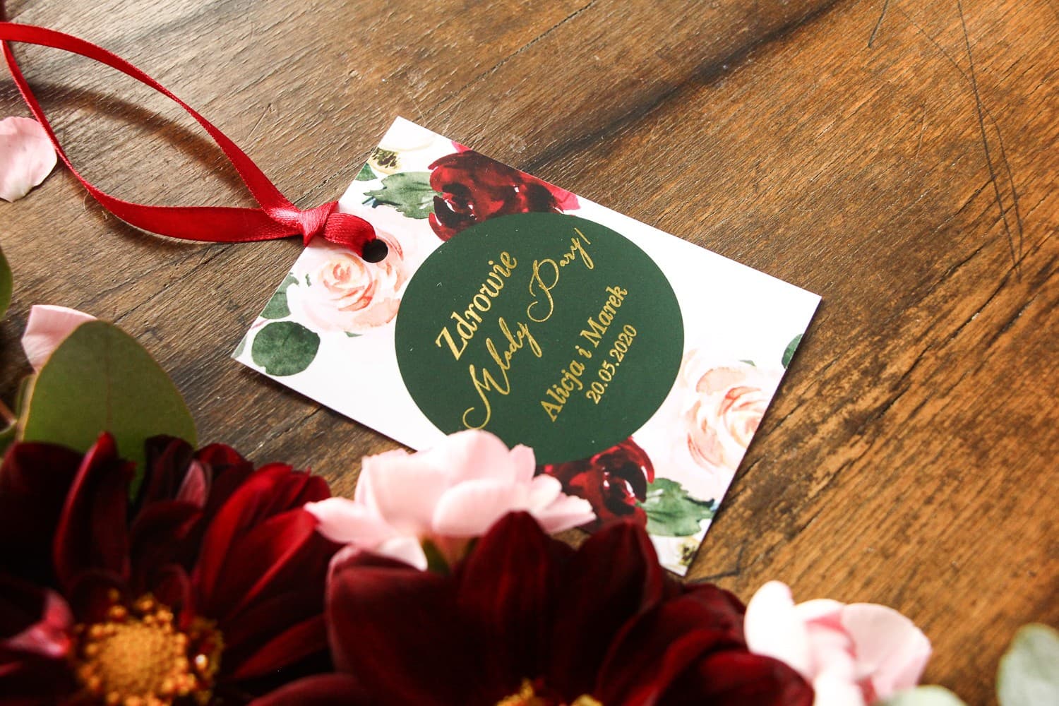 Eleganckie Zawieszki na Wódkę Złocone z Kwiatami | Zawieszki na Alkohol Weselny Glamour | Soreli nr 2