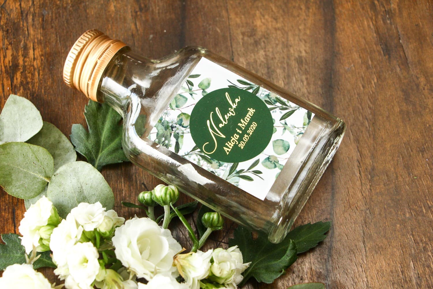 Złocone Buteleczki na Nalewkę Eukaliptus | Podziękowania dla Gości Weselnych Glamour | Soreli nr 5 - 2