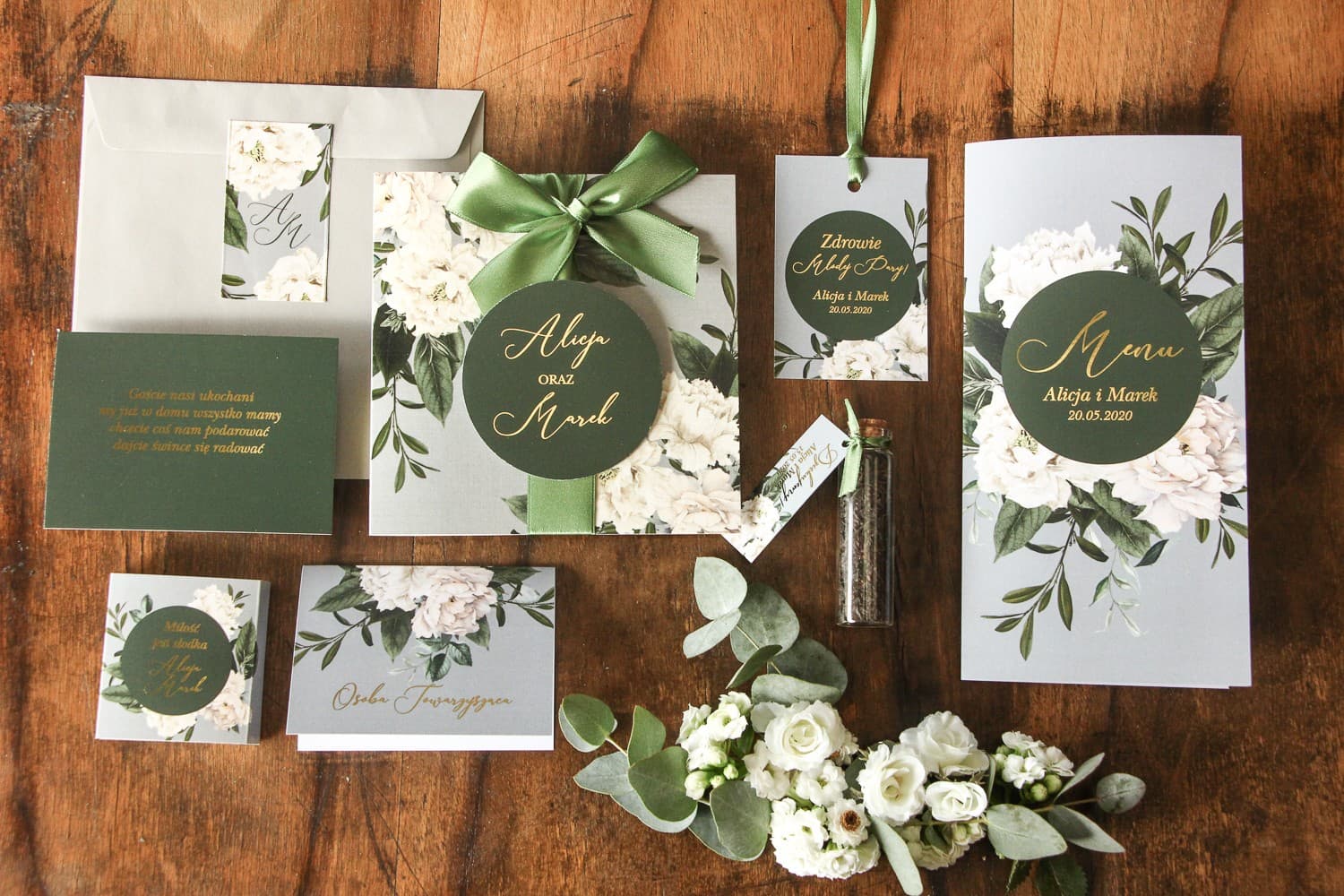 Próbki Zaproszeń Ślubnych Glamour z Piwoniami | Zestaw Próbny Papeterii | Soreli nr 1